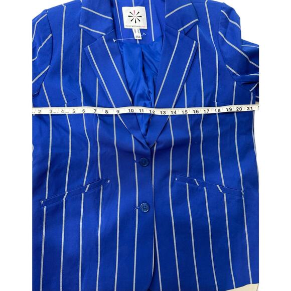 QVC Isaac Mizrahi 24/7 Stretch Print Blazer Blue Stripe NWOT Size 12 - Picture 7 of 8